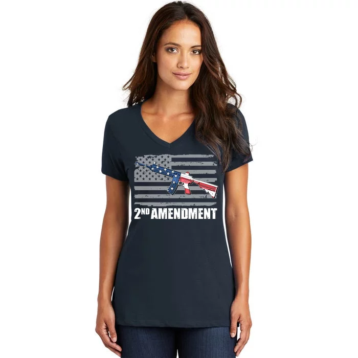 2nd Amendment Distressed American Flag Women's V-Neck T-Shirt