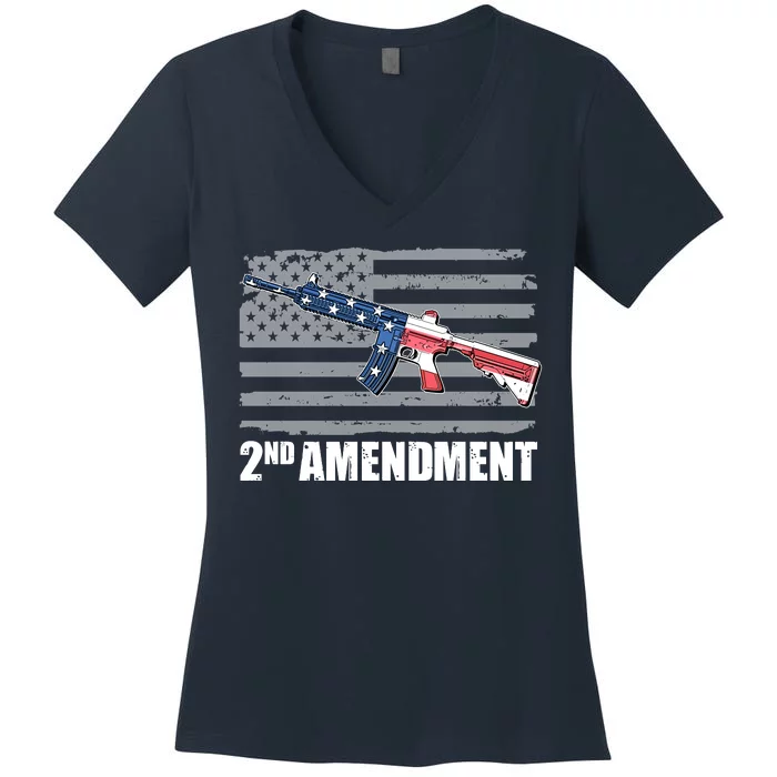 2nd Amendment Distressed American Flag Women's V-Neck T-Shirt