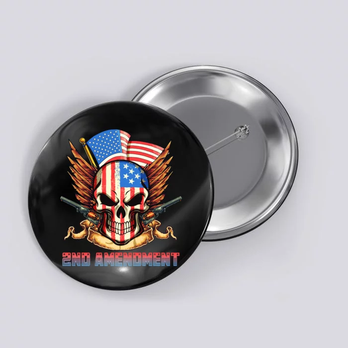 2nd Amendment USA Patriotic Skull Button