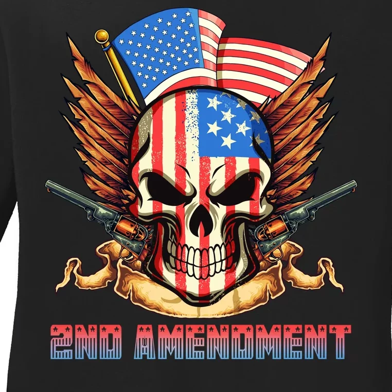 2nd Amendment USA Patriotic Skull Ladies Long Sleeve Shirt