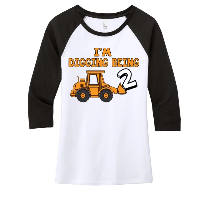 2nd Birthday I'm Digging Being Two Women's Tri-Blend 3/4-Sleeve Raglan Shirt