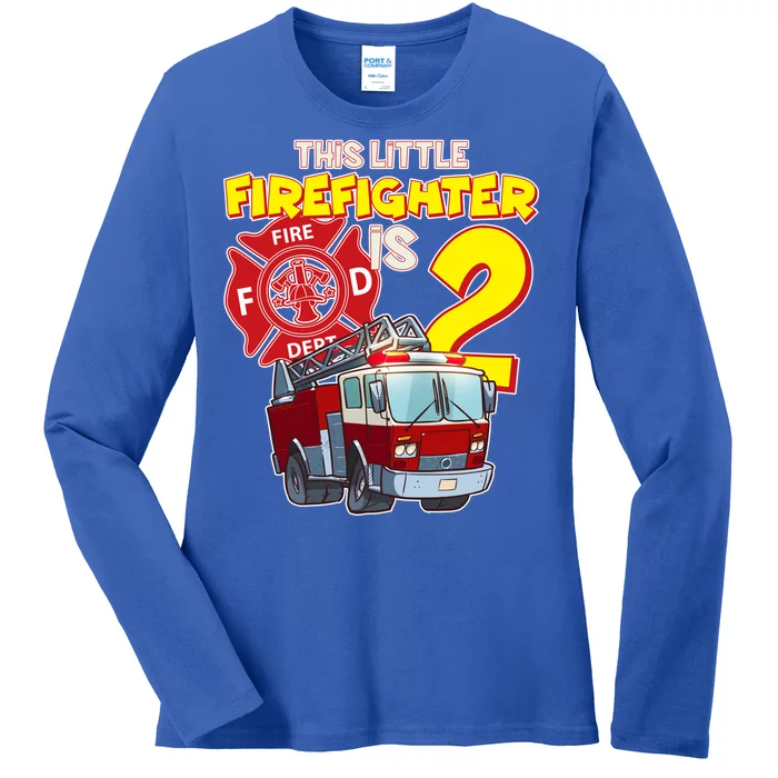 2nd Birthday This Little Firefighter Is Two Ladies Long Sleeve Shirt