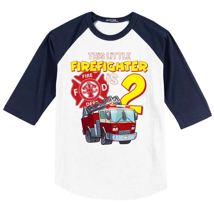 2nd Birthday This Little Firefighter Is Two Baseball Sleeve Shirt