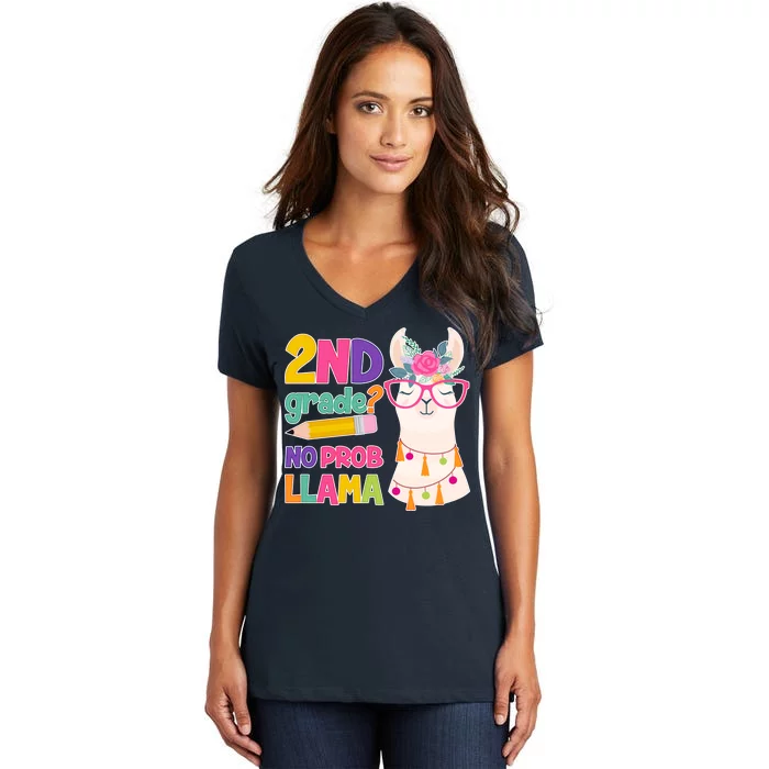 2nd Grade? No Prob Llama Women's V-Neck T-Shirt