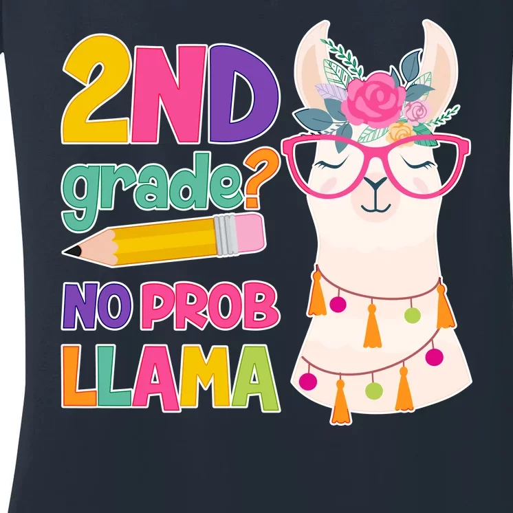 2nd Grade? No Prob Llama Women's V-Neck T-Shirt