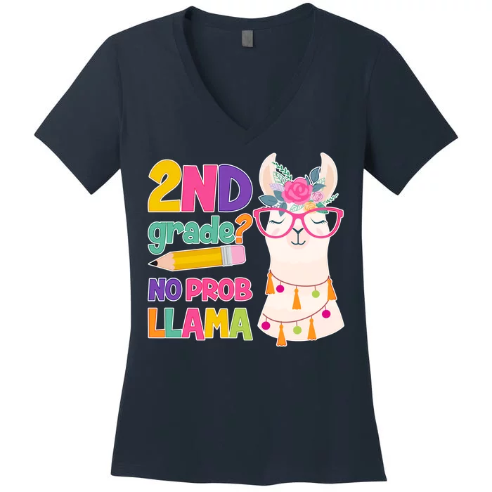 2nd Grade? No Prob Llama Women's V-Neck T-Shirt