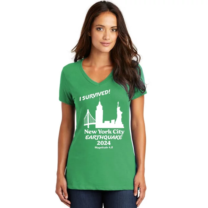 2024 New York City Earthquake Survivor Natural Disaster Women's V-Neck T-Shirt