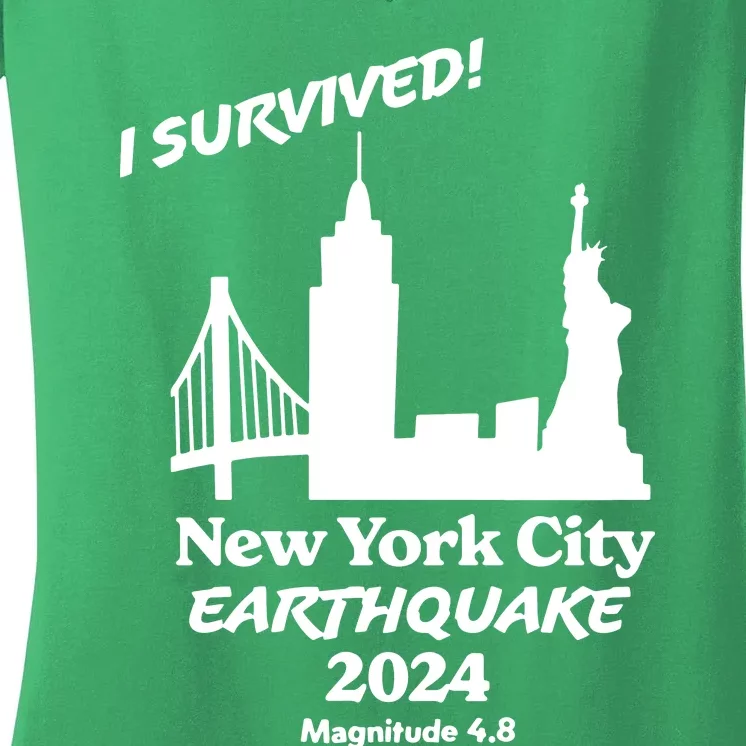 2024 New York City Earthquake Survivor Natural Disaster Women's V-Neck T-Shirt