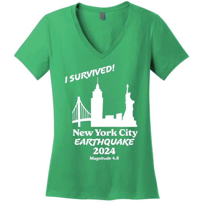 2024 New York City Earthquake Survivor Natural Disaster Women's V-Neck T-Shirt