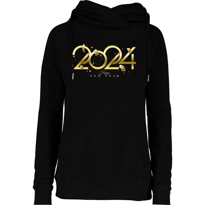 2024 New Years Eve Party Supplies NYE 2024 Happy New Year Womens Funnel Neck Pullover Hood