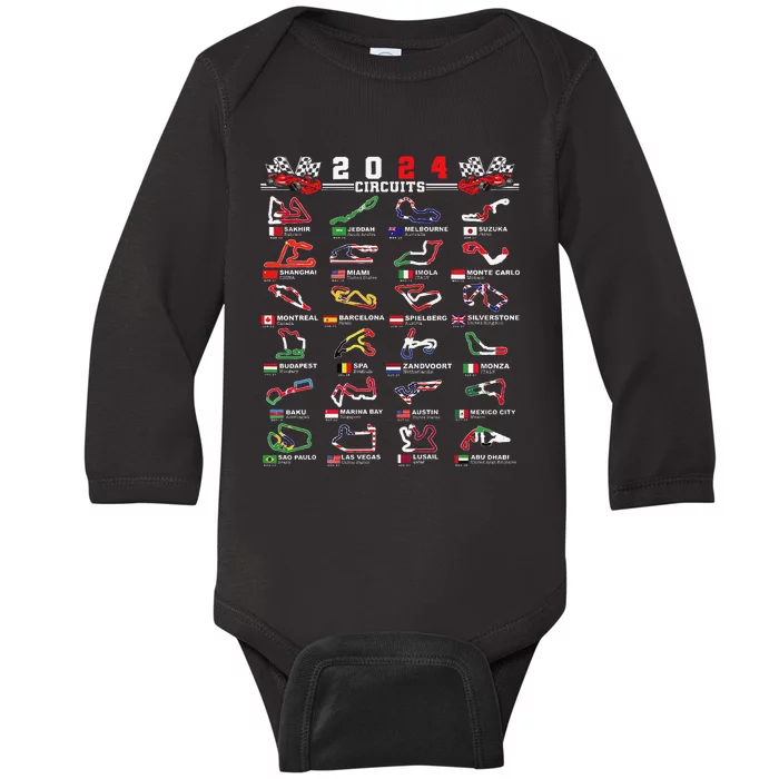 2024 Open Wheel Formula Racing World Circuits Race Tracks Gift Baby Long Sleeve Bodysuit