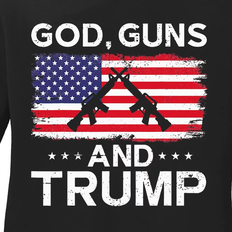 2024 President Donald Trump God Guns And Trump Ladies Long Sleeve Shirt