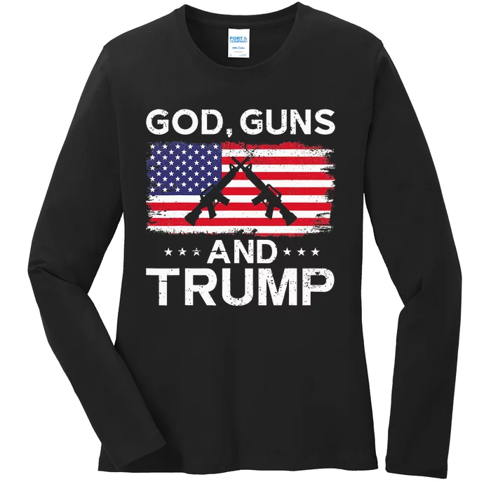 2024 President Donald Trump God Guns And Trump Ladies Long Sleeve Shirt