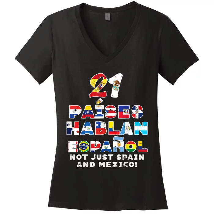 21 Paises Hablan Espanol Hispanic Heritage Month Men Women Women's V-Neck T-Shirt