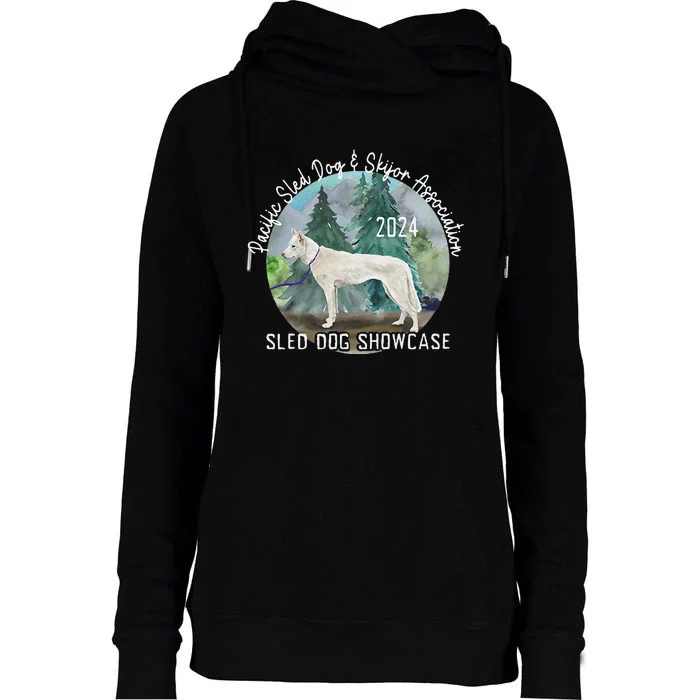 2024 Psdsa Sled Dog Showcase Siberian Full Color Background Womens Funnel Neck Pullover Hood