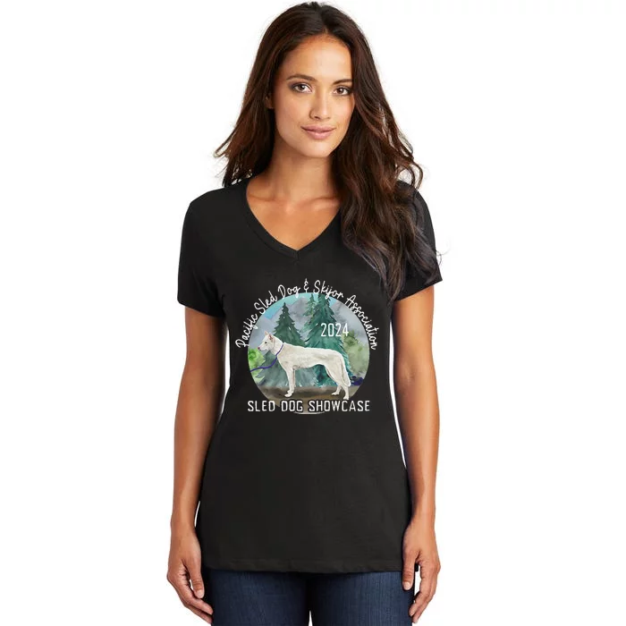 2024 Psdsa Sled Dog Showcase Siberian Full Color Background Women's V-Neck T-Shirt