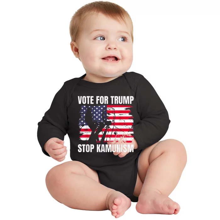 2024 President Vote For Trump Stop Kamunism Save America Baby Long Sleeve Bodysuit