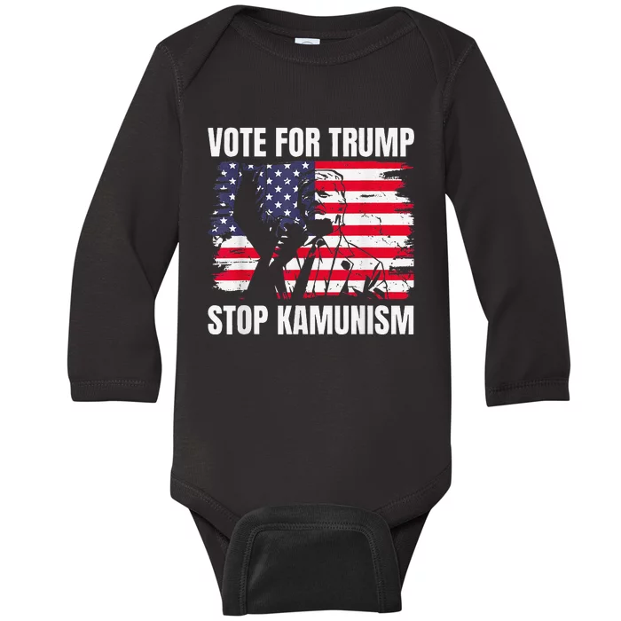 2024 President Vote For Trump Stop Kamunism Save America Baby Long Sleeve Bodysuit