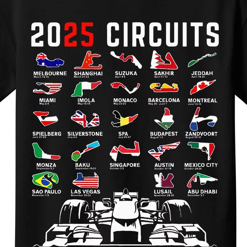 2025 Races Formula Racing Car 2025 Formula Racing Kids T-Shirt