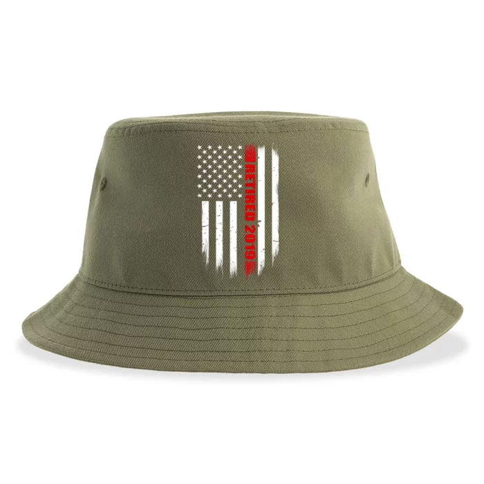 2019 Retired Firefighter Gift Thin Red Line American Flag Gift Sustainable Bucket Hat