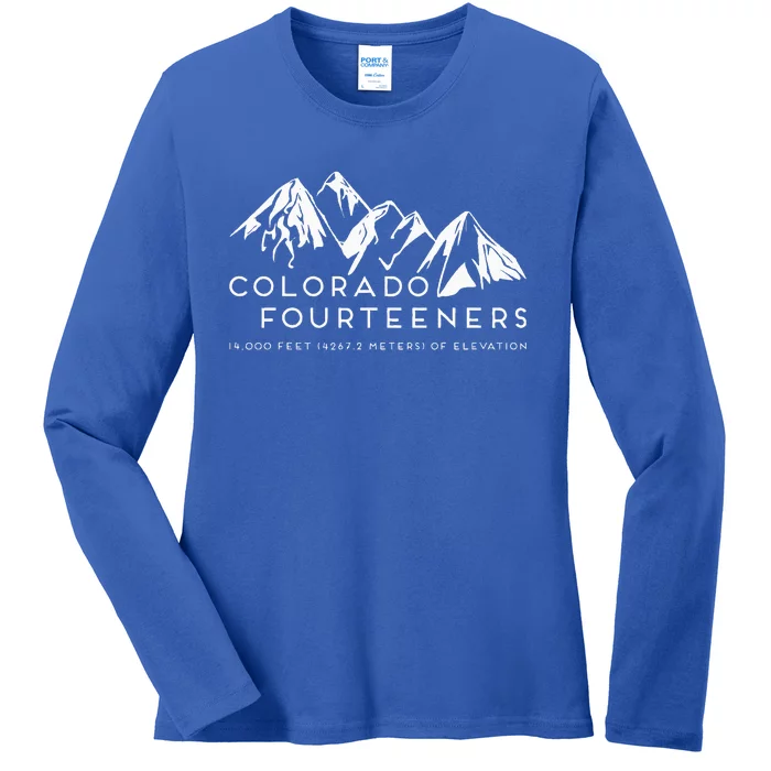 2 Side Colorado Fourteeners Rocky Mountain State Hiker Trail Ladies Long Sleeve Shirt