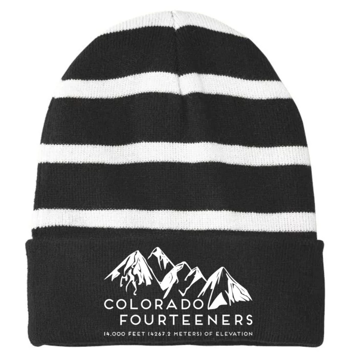 2 Side Colorado Fourteeners Rocky Mountain State Hiker Trail Striped Beanie with Solid Band