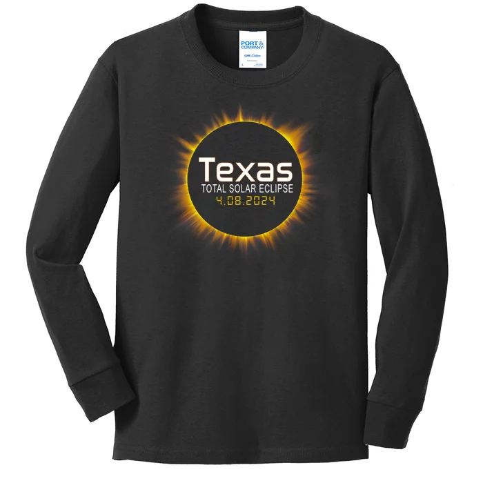 2024 Solar Eclipse Texas Usa Kids Long Sleeve Shirt