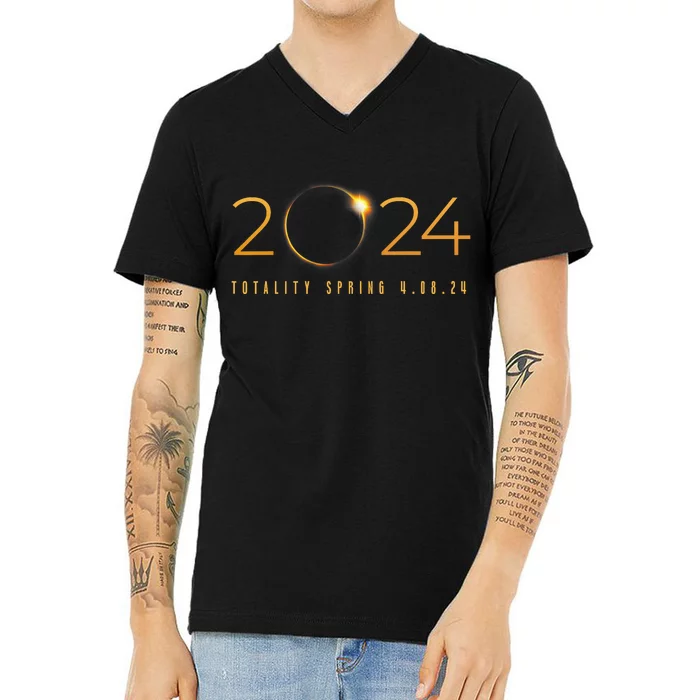 2024 Solar Eclipse American Totality Spring 4.08.24 V-Neck T-Shirt