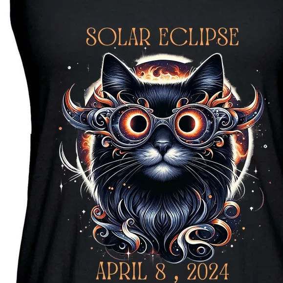 2024 Solar Eclipse Fantasy Cat Wearing Solar Eclipse Glasses Ladies Essential Flowy Tank