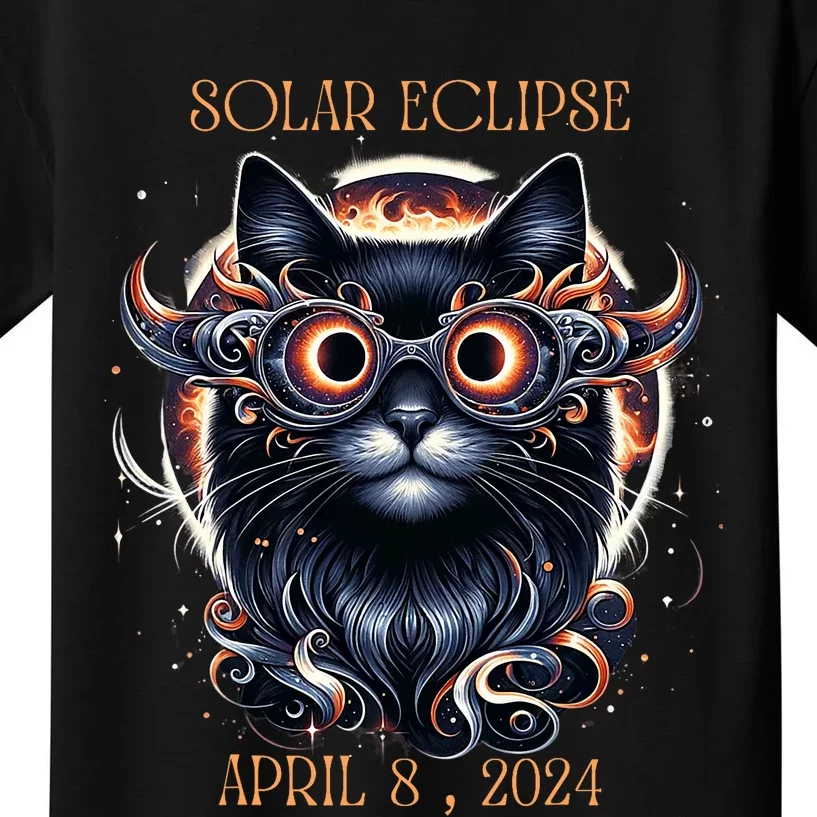 2024 Solar Eclipse Fantasy Cat Wearing Solar Eclipse Glasses Kids T-Shirt