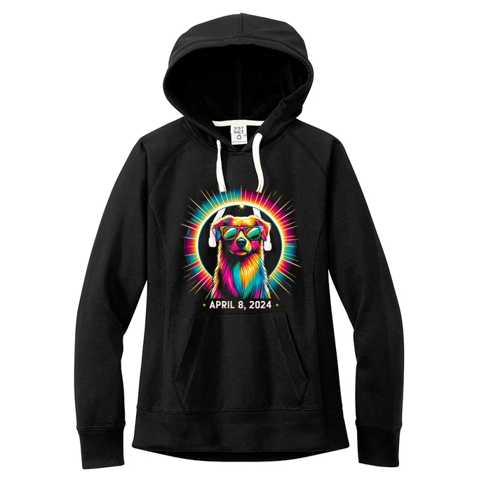 2024 Solar Eclipse dog Wearing Solar Eclipse Glasses Women's Fleece Hoodie