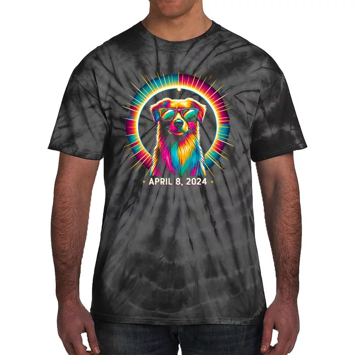 2024 Solar Eclipse dog Wearing Solar Eclipse Glasses Tie-Dye T-Shirt