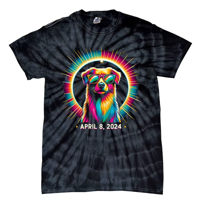 2024 Solar Eclipse dog Wearing Solar Eclipse Glasses Tie-Dye T-Shirt