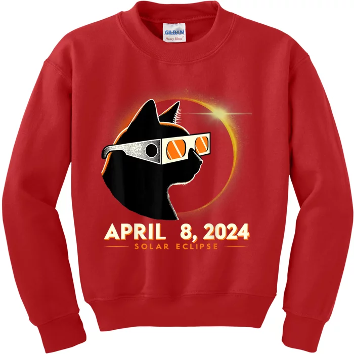 2024 Solar Eclipse Cat Wearing Solar Eclipse Glasses Kids Sweatshirt