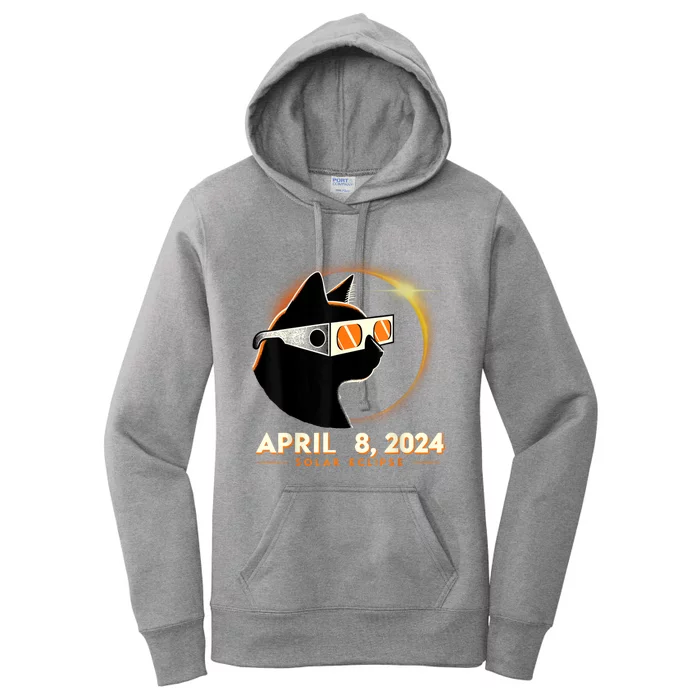 2024 Solar Eclipse Cat Wearing Solar Eclipse Glasses Women's Pullover Hoodie