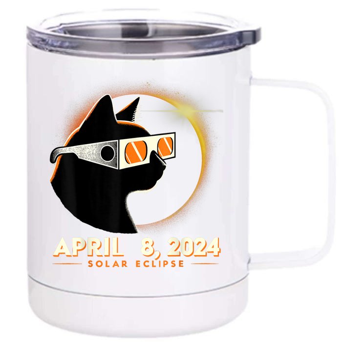 2024 Solar Eclipse Cat Wearing Solar Eclipse Glasses Front & Back 12oz Stainless Steel Tumbler Cup