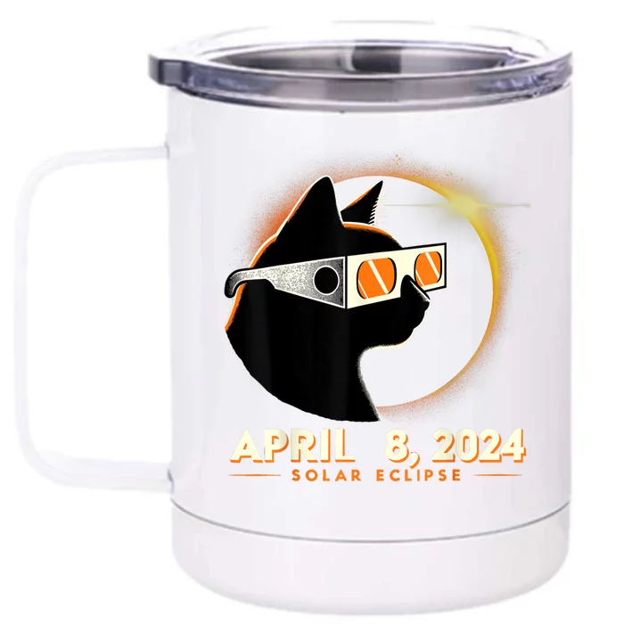 2024 Solar Eclipse Cat Wearing Solar Eclipse Glasses Front & Back 12oz Stainless Steel Tumbler Cup