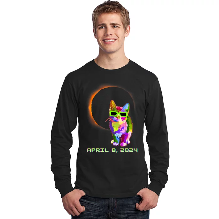 2024 Solar Eclipse Cat Wearing Solar Eclipse Glasses Long Sleeve Shirt