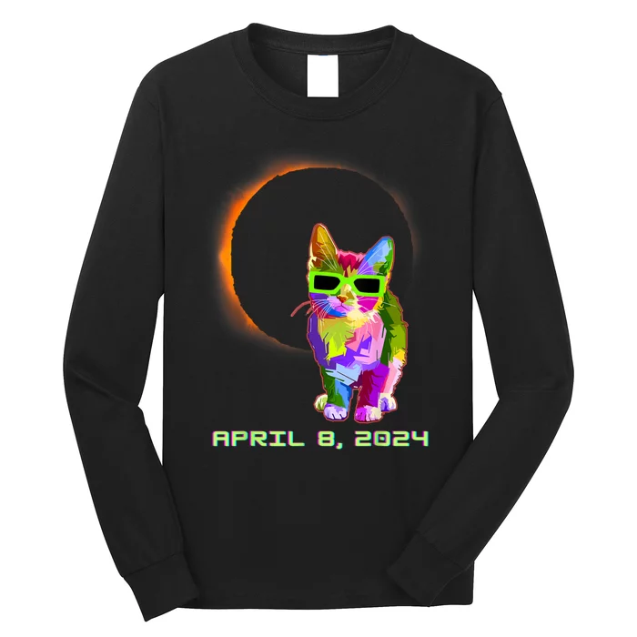 2024 Solar Eclipse Cat Wearing Solar Eclipse Glasses Long Sleeve Shirt