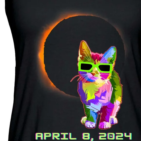 2024 Solar Eclipse Cat Wearing Solar Eclipse Glasses Ladies Essential Flowy Tank