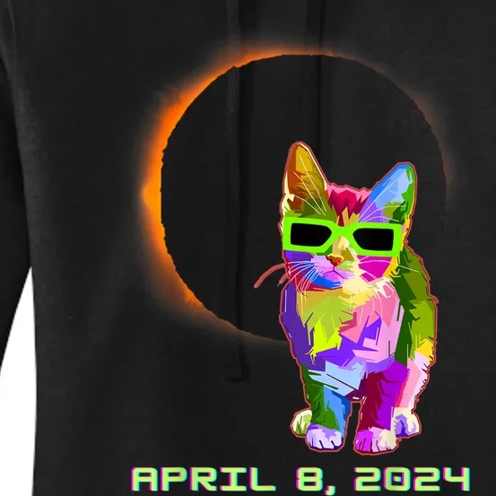 2024 Solar Eclipse Cat Wearing Solar Eclipse Glasses Women's Pullover Hoodie