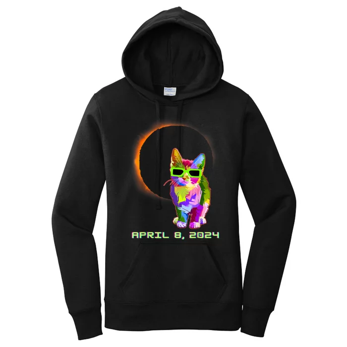 2024 Solar Eclipse Cat Wearing Solar Eclipse Glasses Women's Pullover Hoodie