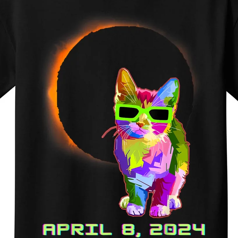 2024 Solar Eclipse Cat Wearing Solar Eclipse Glasses Kids T-Shirt