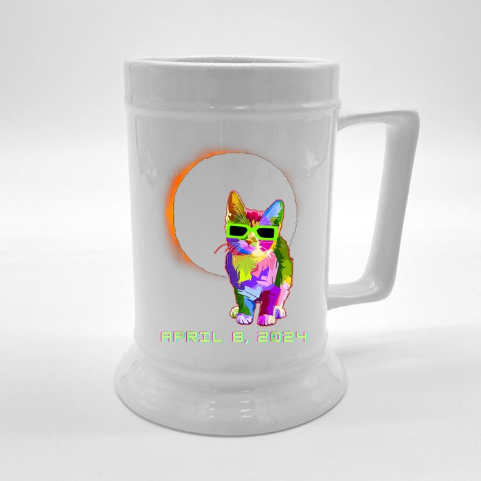 2024 Solar Eclipse Cat Wearing Solar Eclipse Glasses Front & Back Beer Stein