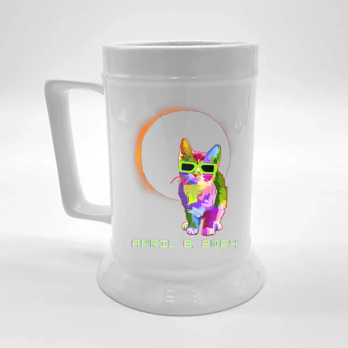 2024 Solar Eclipse Cat Wearing Solar Eclipse Glasses Front & Back Beer Stein