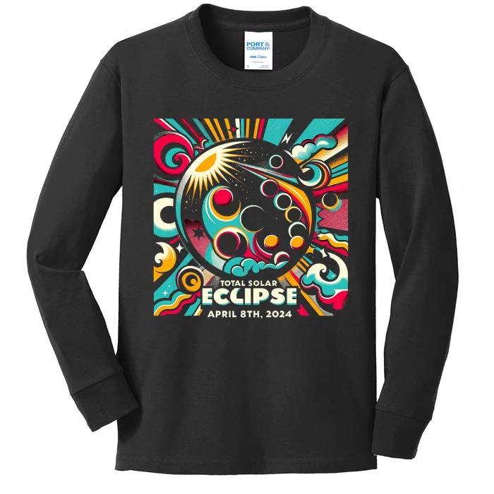 2024 Solar Eclipse 2024 04.08.24 Eclipse Design Kids Long Sleeve Shirt