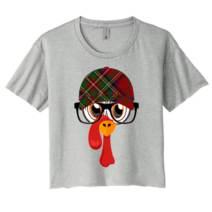 2 Sided Thanksgiving Little Turkeys Plaid Baseball Cap Gift Women's Crop Top Tee