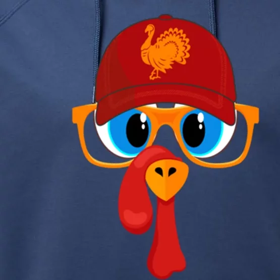 2 Sided Thanksgiving Turkey Face Baseball Hat And Glasses Gift Performance Fleece Hoodie