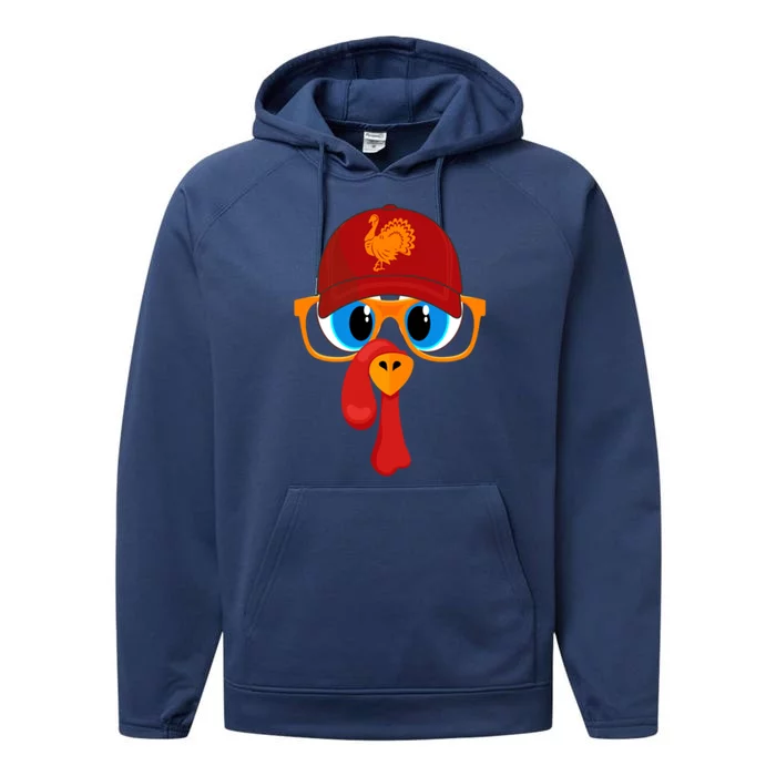 2 Sided Thanksgiving Turkey Face Baseball Hat And Glasses Gift Performance Fleece Hoodie