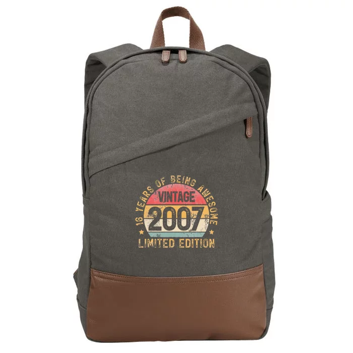 2007 Turning 16 BDay 16th Birthday 16 Years Old Vintage Cotton Canvas Backpack